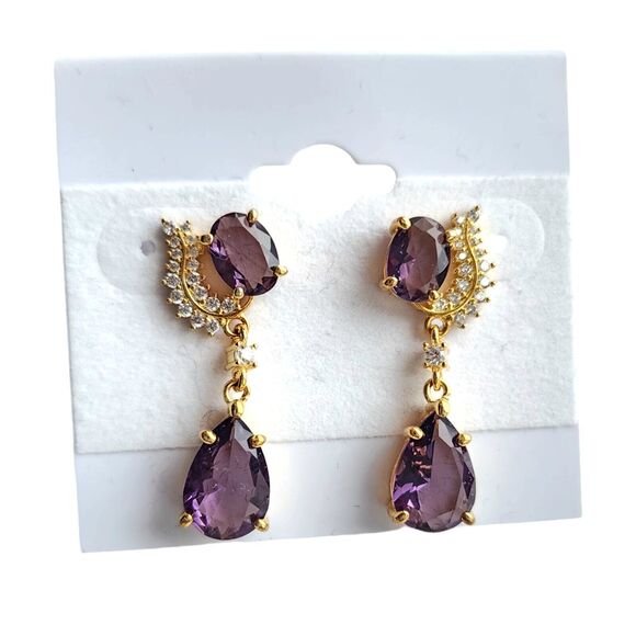 Unbranded Jewelry - Amethyst Earrings Post Back 925 Sterling Silver Gold Vermeil Dangle New Romantic